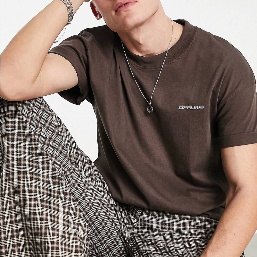 ASOS Night Addict 'Offline' print t-shirt in brown NEVER WORN